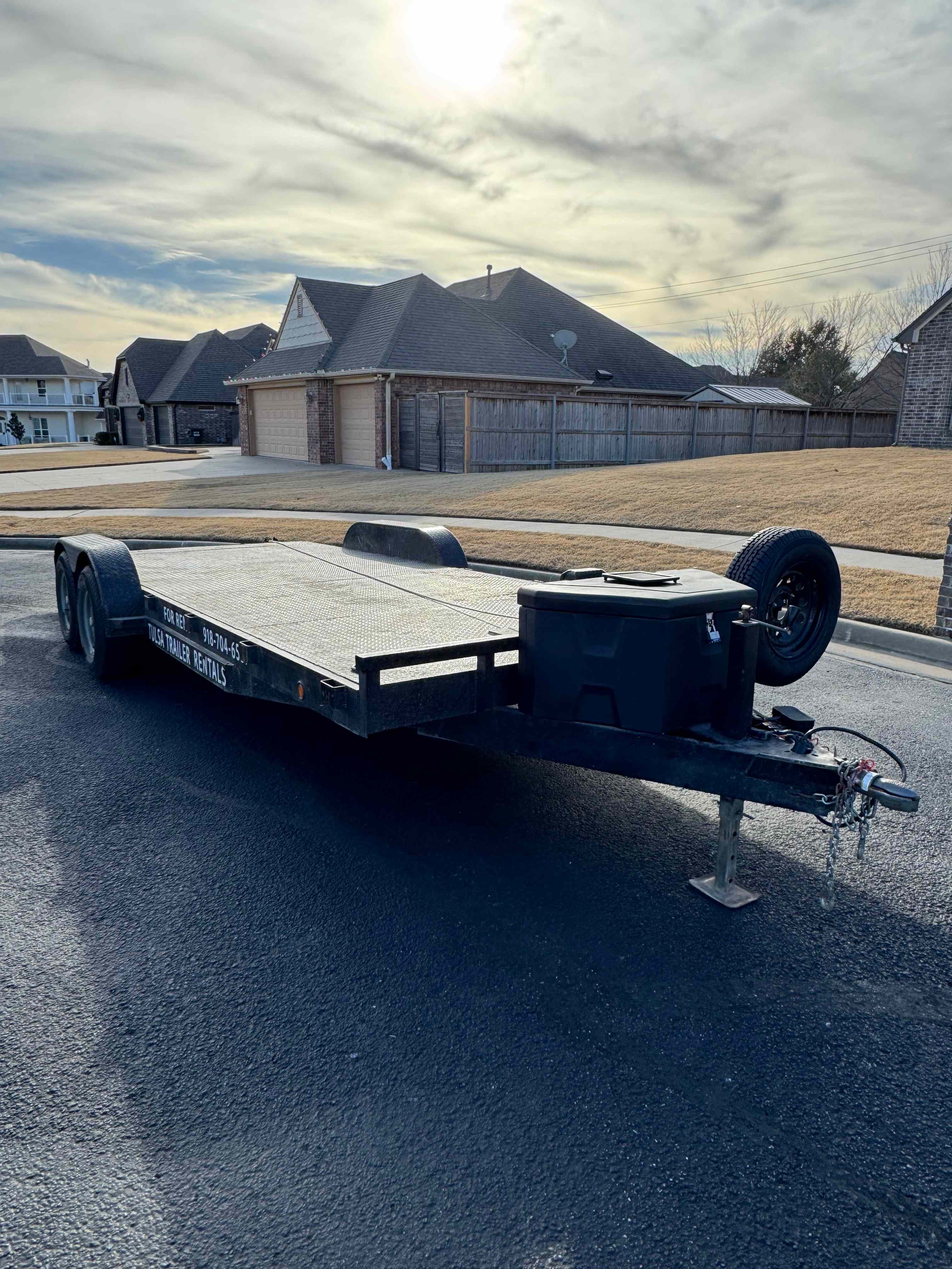 20 foot steel deck car hauler trailer with electric winch - Tulsa rental