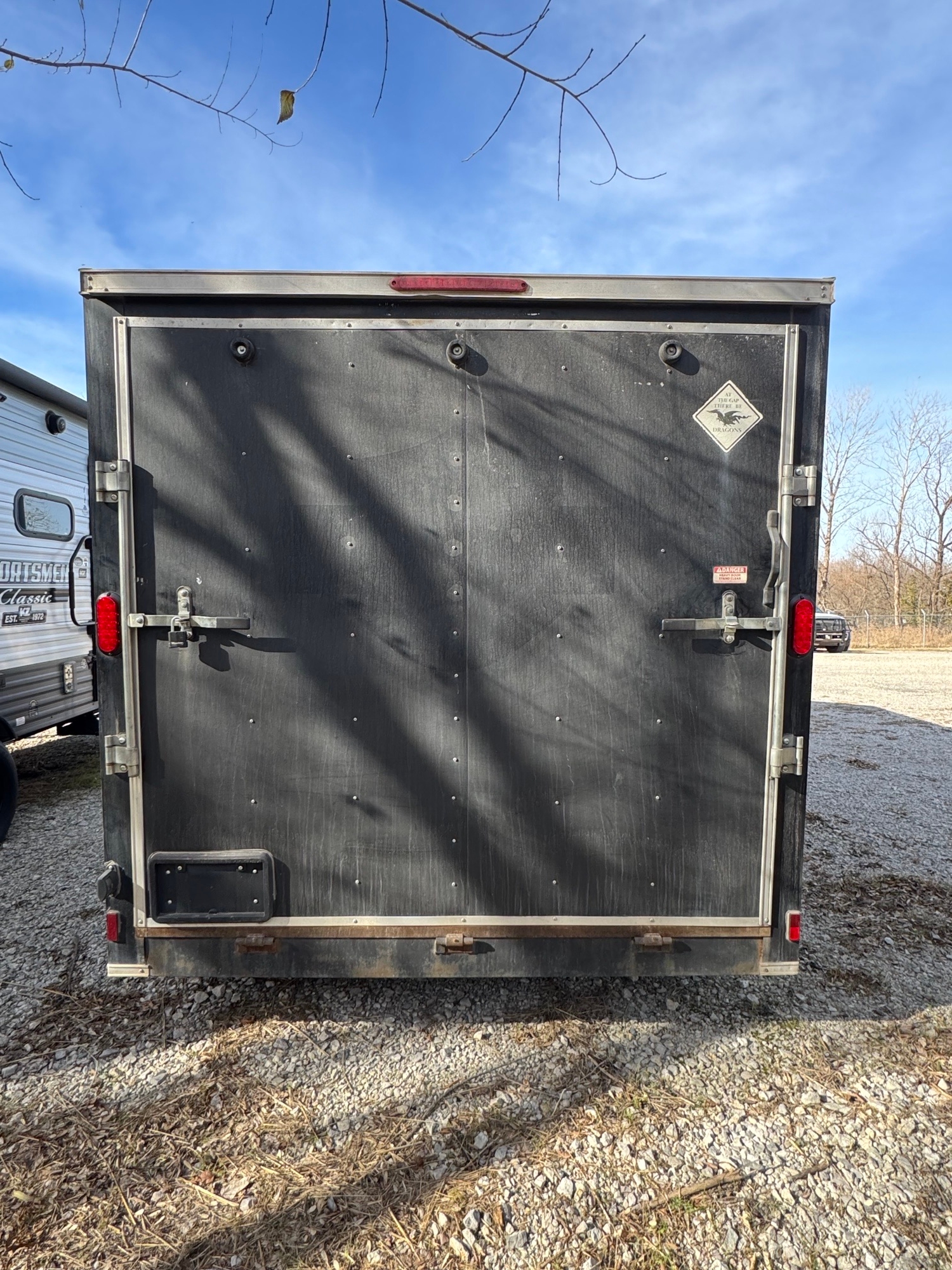 Interior of 7x16 enclosed trailer showing E-Track cargo system